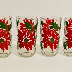 Vintage Hazel Atlas Poinsettia 5” Glass Tumblers Set of 6